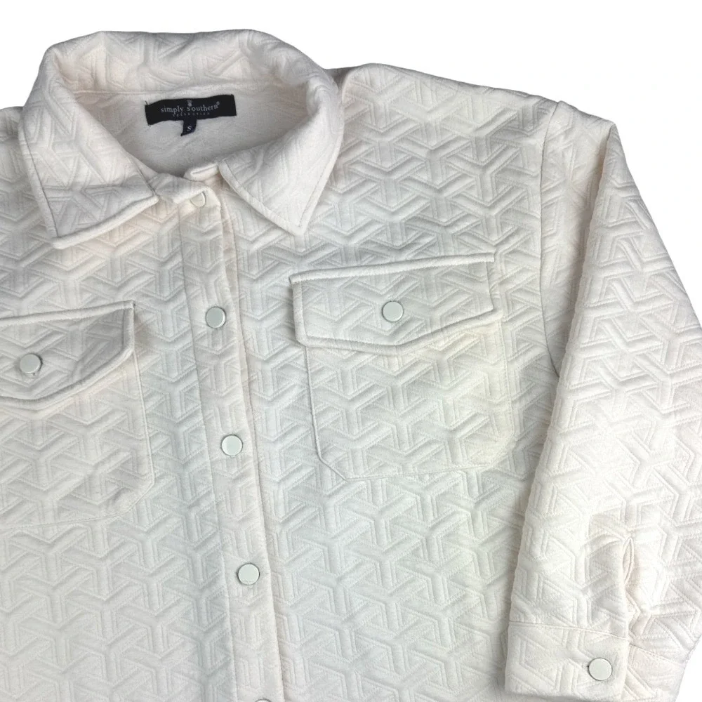 Simply Southern Cream Geometric Quilted Snap Front Shacket Shirt Jacket Small